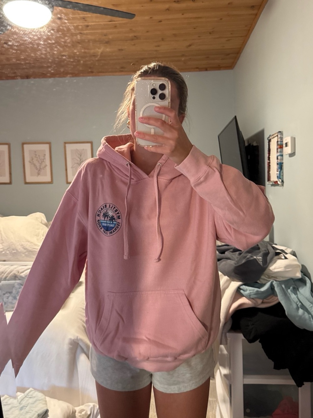 Gildan Pink Women's Hooded Pullover Sweatshirt with Chest Logo